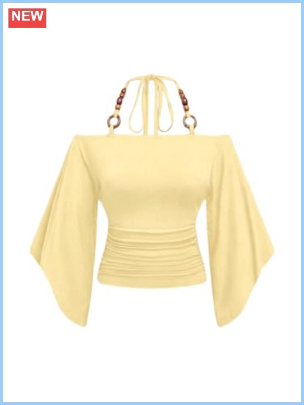Y2K Off Shoulder Halter Top Cinched Waist Beaded Ruched Going Out